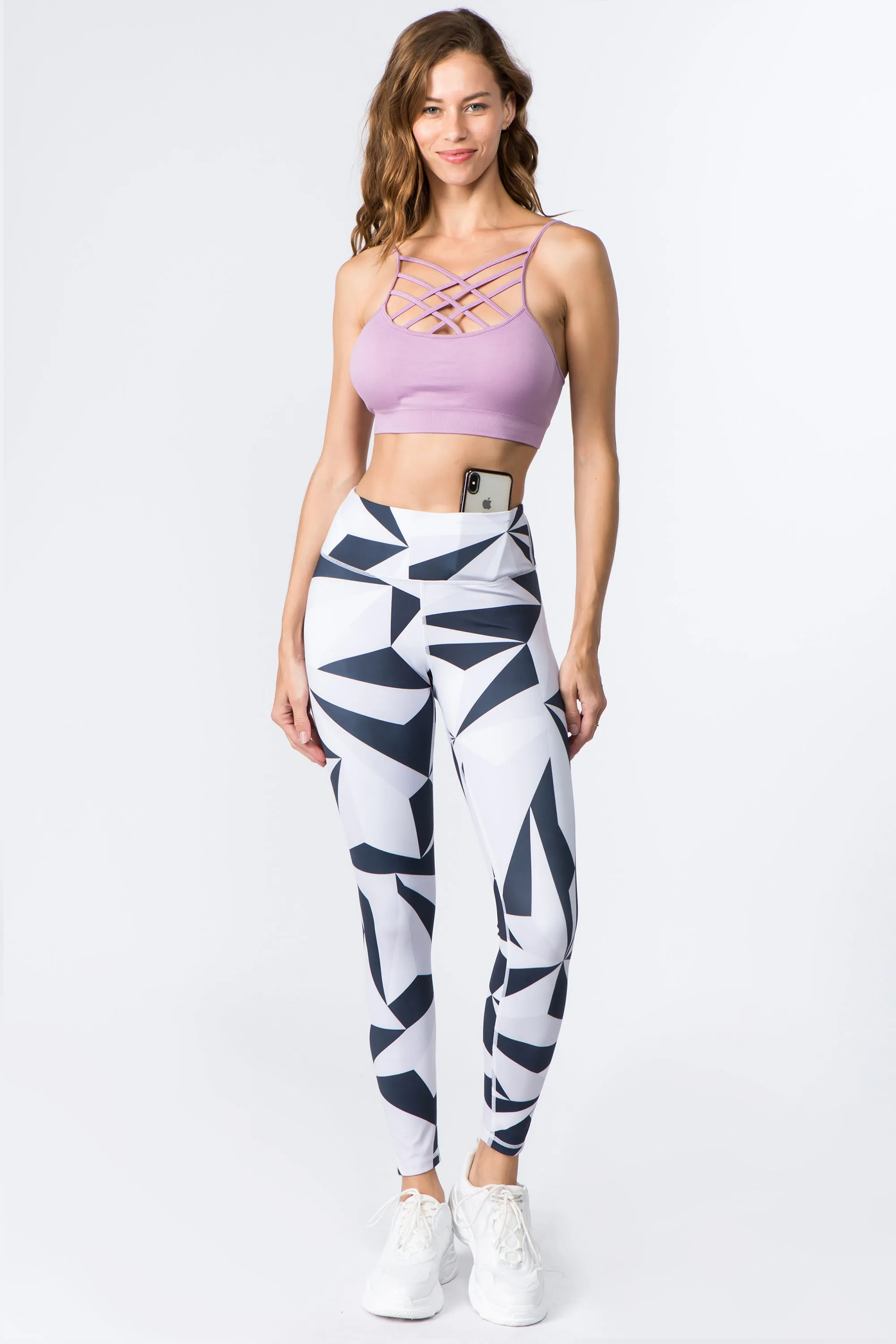 Neutral Toned Geo Print Active Workout Leggings