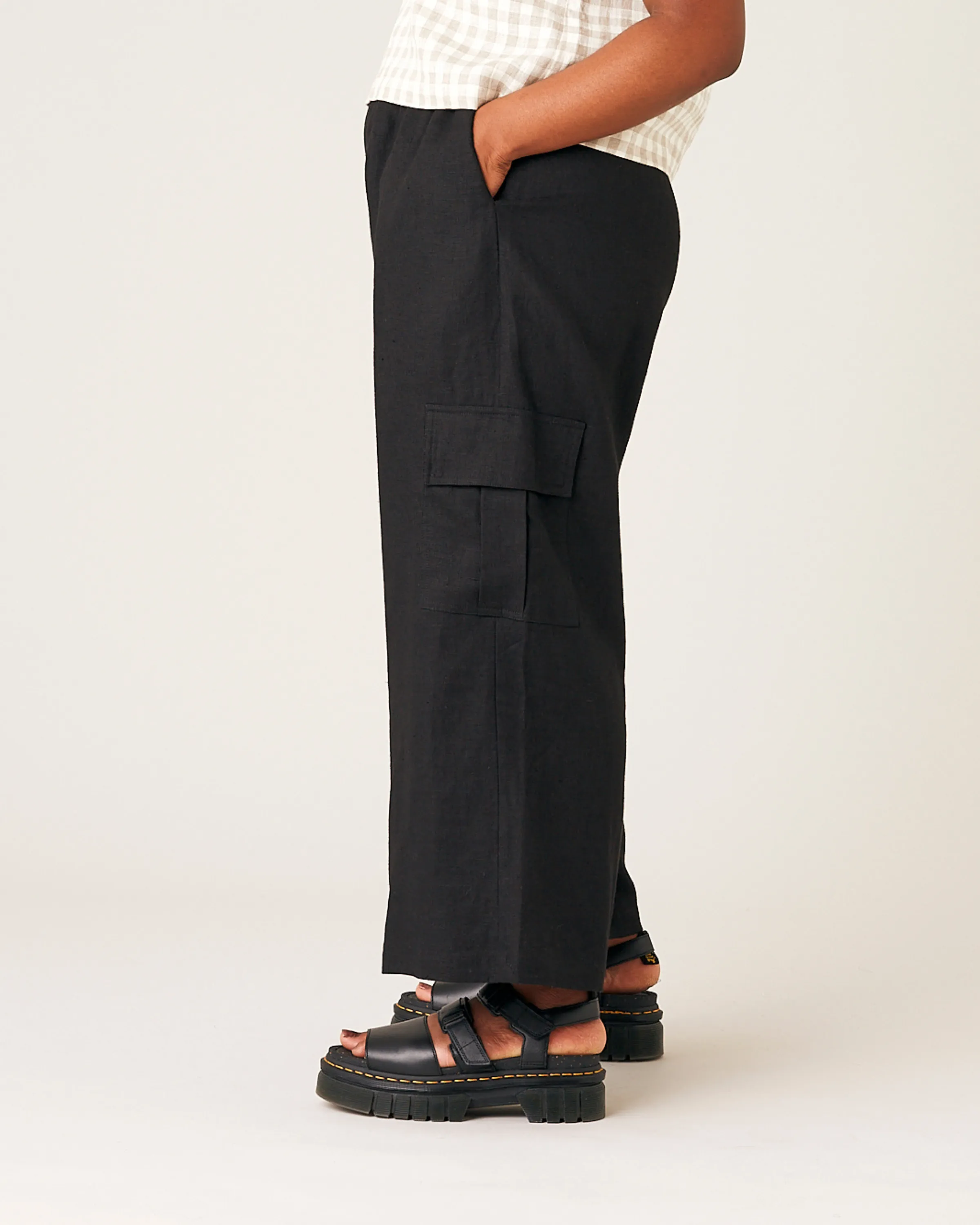 Orla Wide Leg Linen Trousers - Black