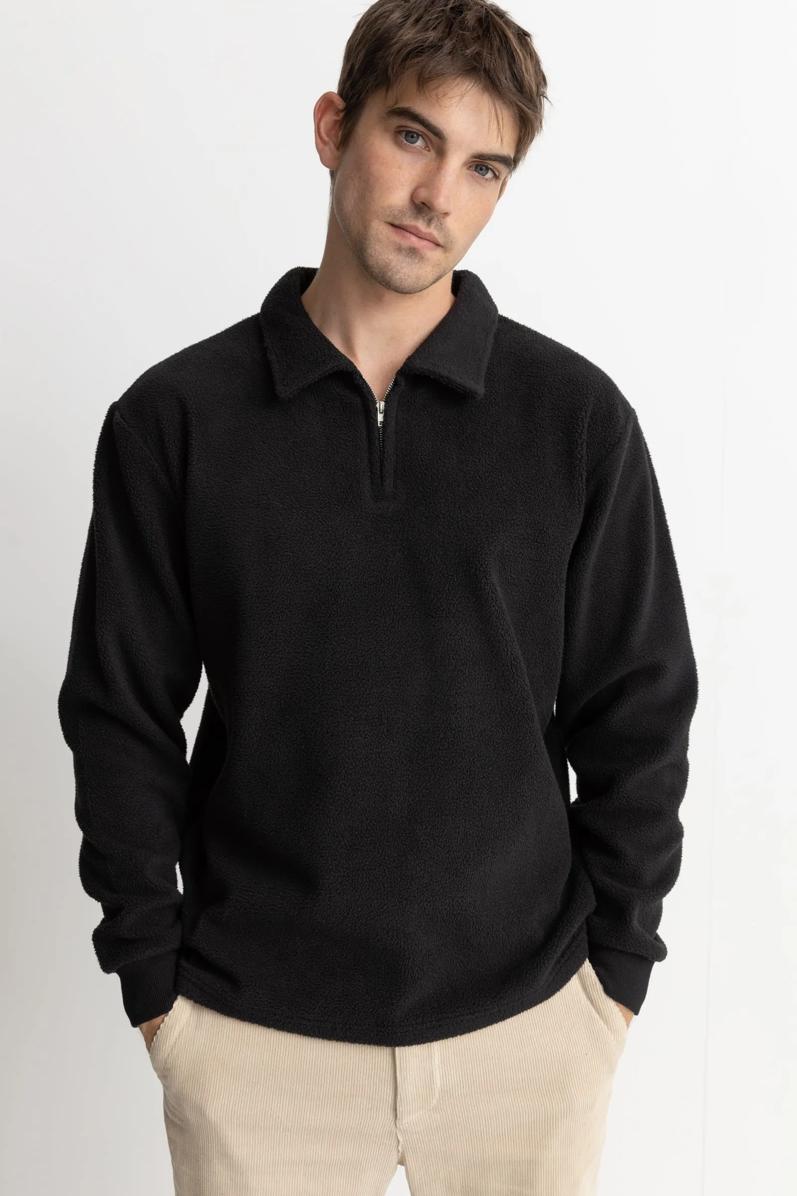 Oskar 1/4 Zip Reverse Fleece Black