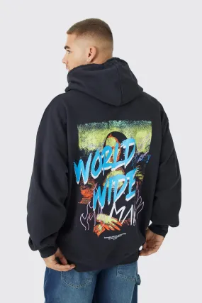 Oversized Mona Lisa Graffiti Print Hoodie | boohooMAN UK