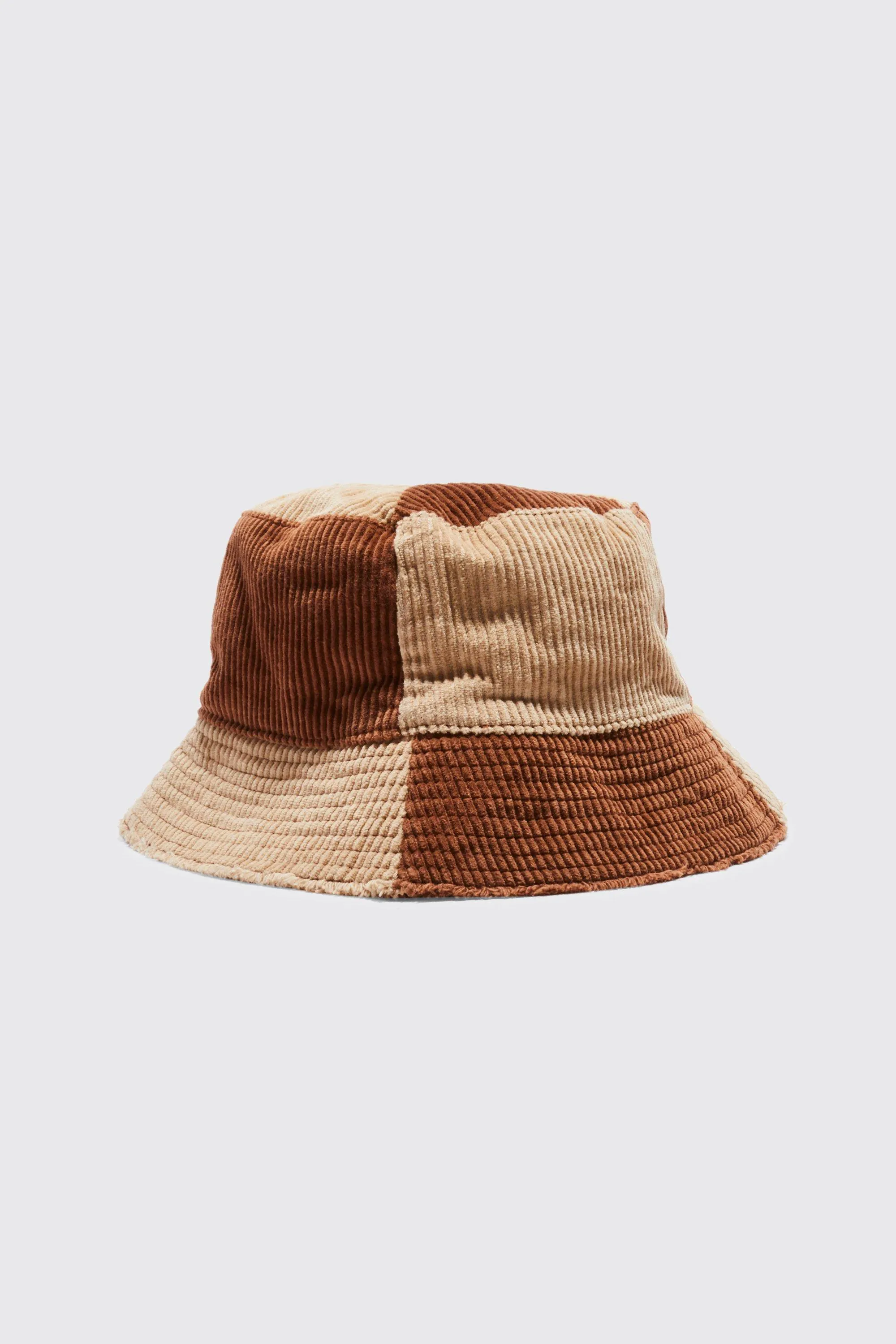 Patchwork Cord Bucket Hat | boohooMAN UK