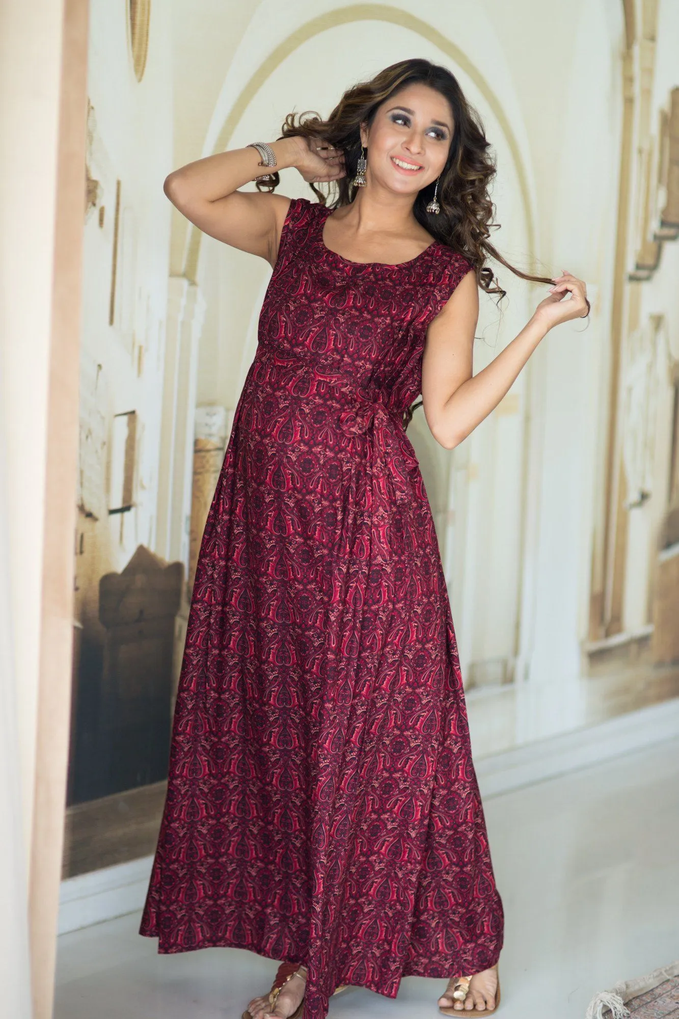 Persian Print Discrete Zips Maternity & Nursing Maxi