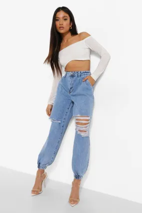 Petite Busted Knee Denim Joggers