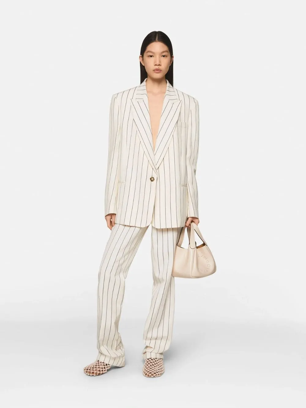 Pinstripe Cream Straight-Leg Trousers