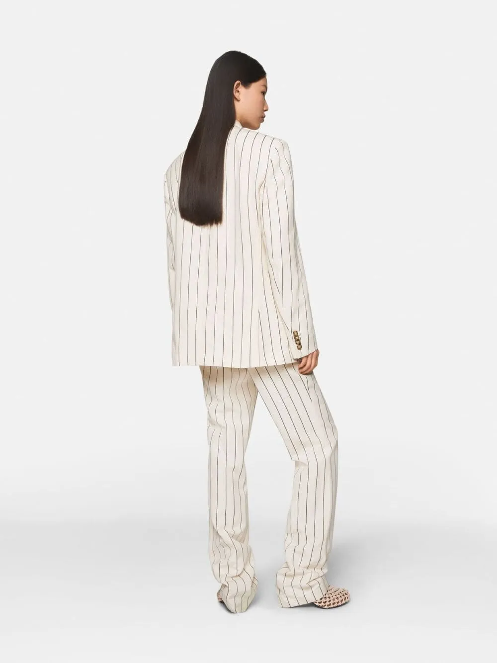 Pinstripe Cream Straight-Leg Trousers