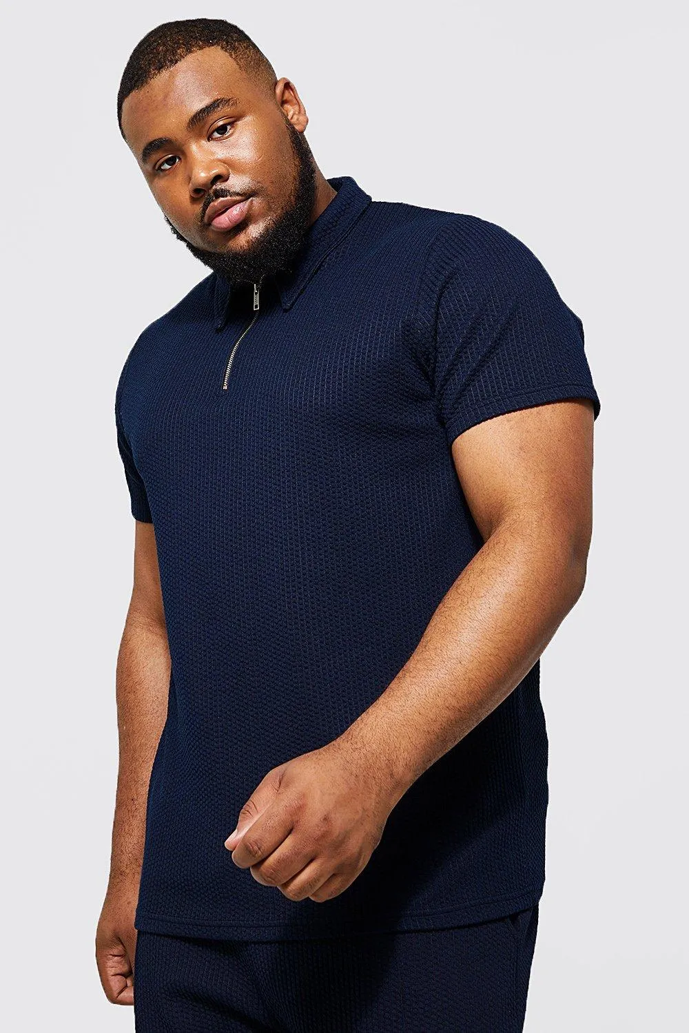 Plus Jacquard Zip Polo