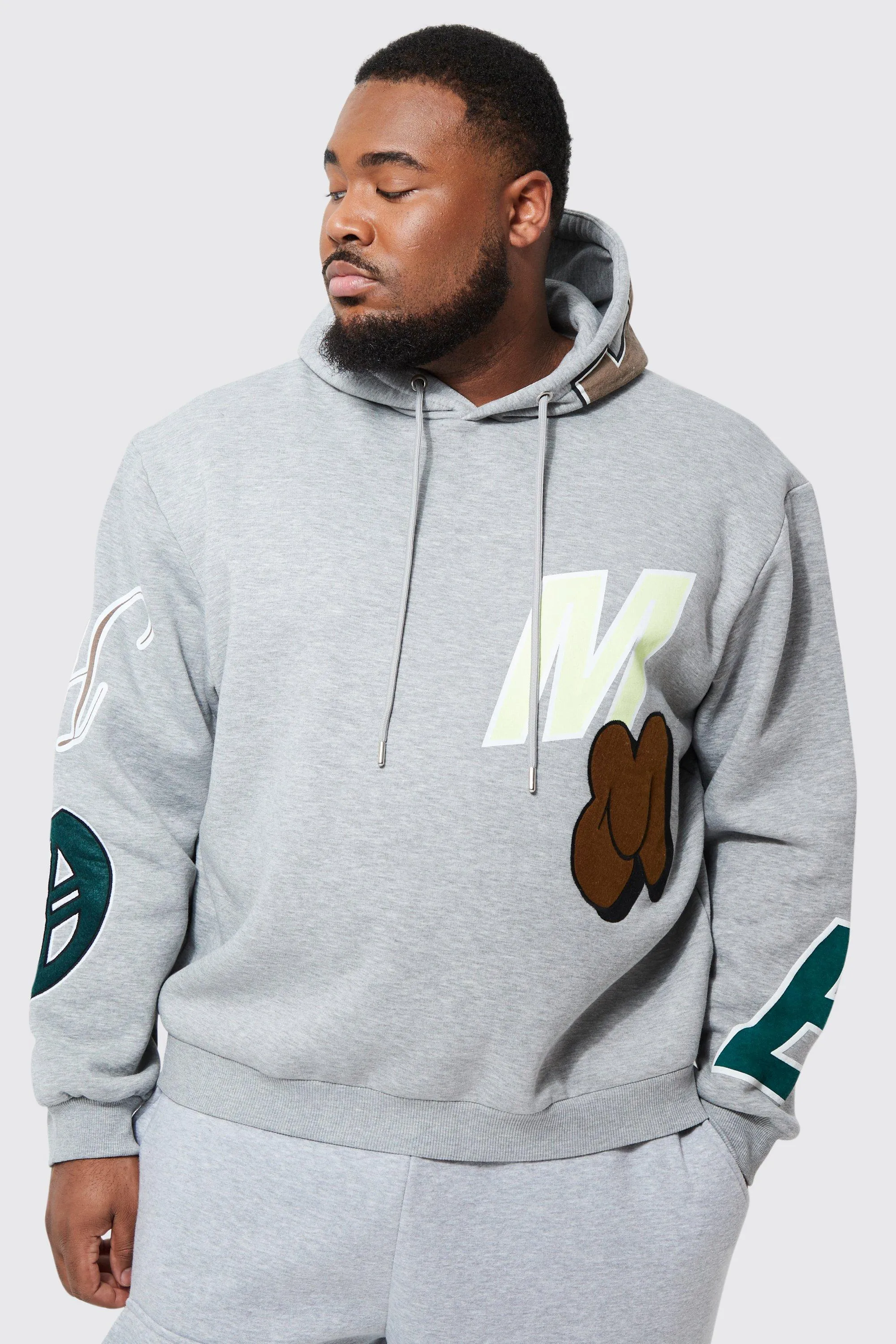 Plus Oversized Large Scale Varsity Hoodie | boohooMAN UK