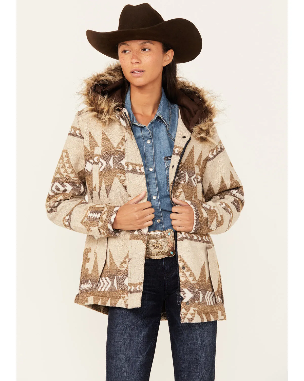 Product Name:  Outback Trading Co Women's Southwestern Print Fur Trim Myra Jacket