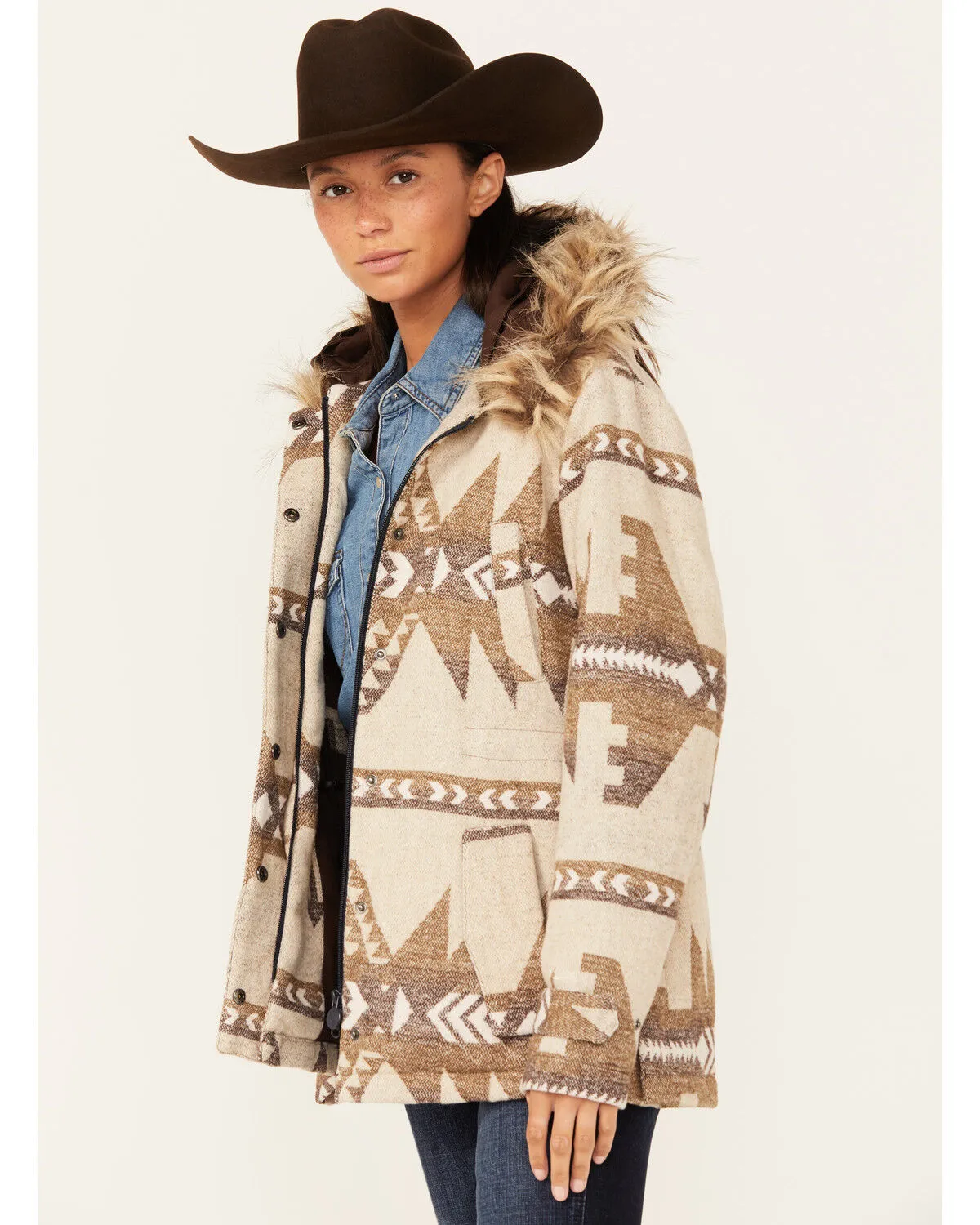 Product Name:  Outback Trading Co Women's Southwestern Print Fur Trim Myra Jacket