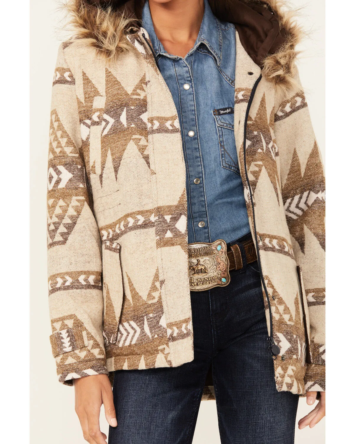 Product Name:  Outback Trading Co Women's Southwestern Print Fur Trim Myra Jacket