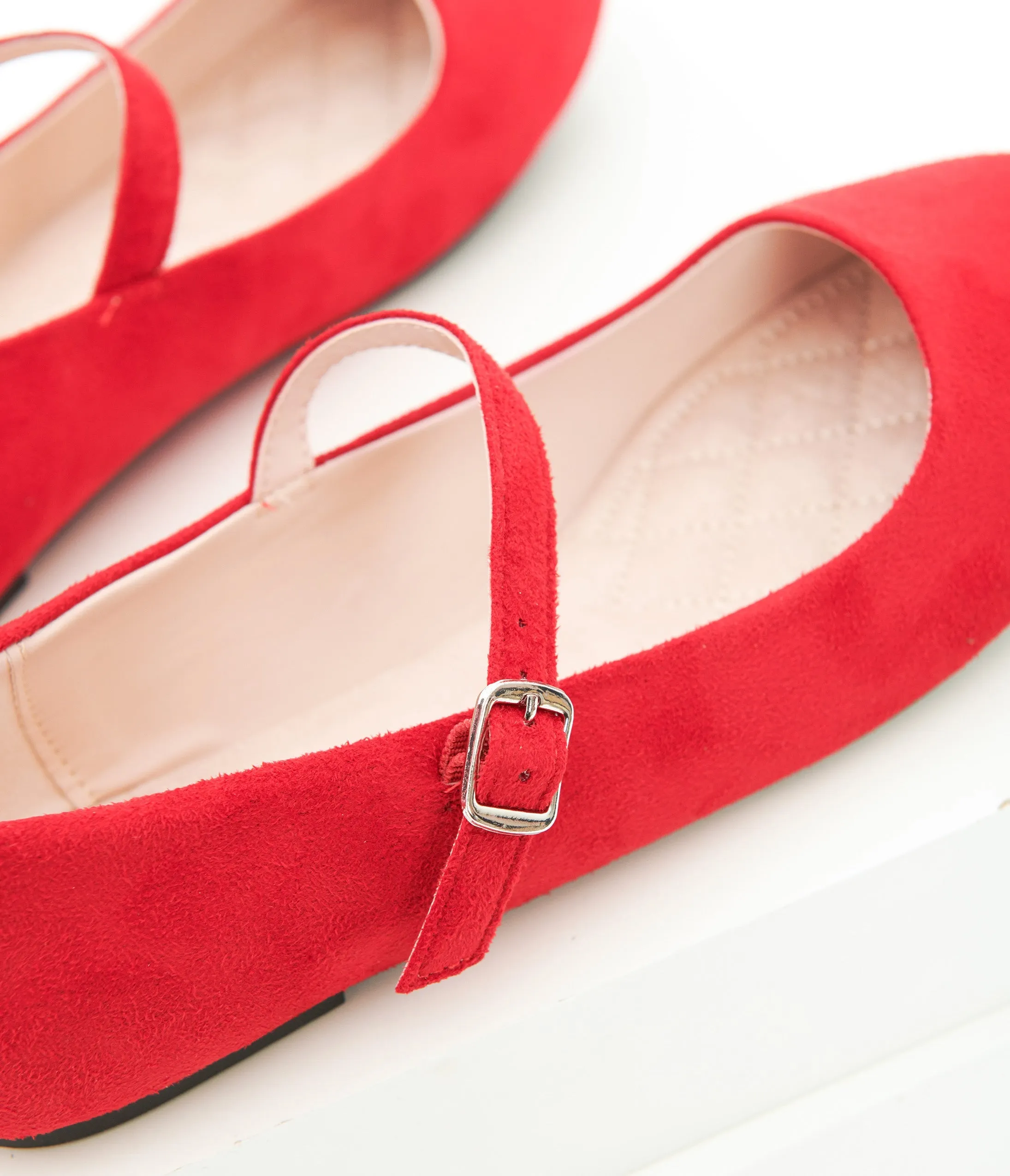 Red Suede Mary Jane Flats