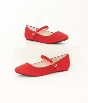 Red Suede Mary Jane Flats