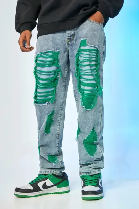 Relaxed Fit Extreme Distressed Green Jeans