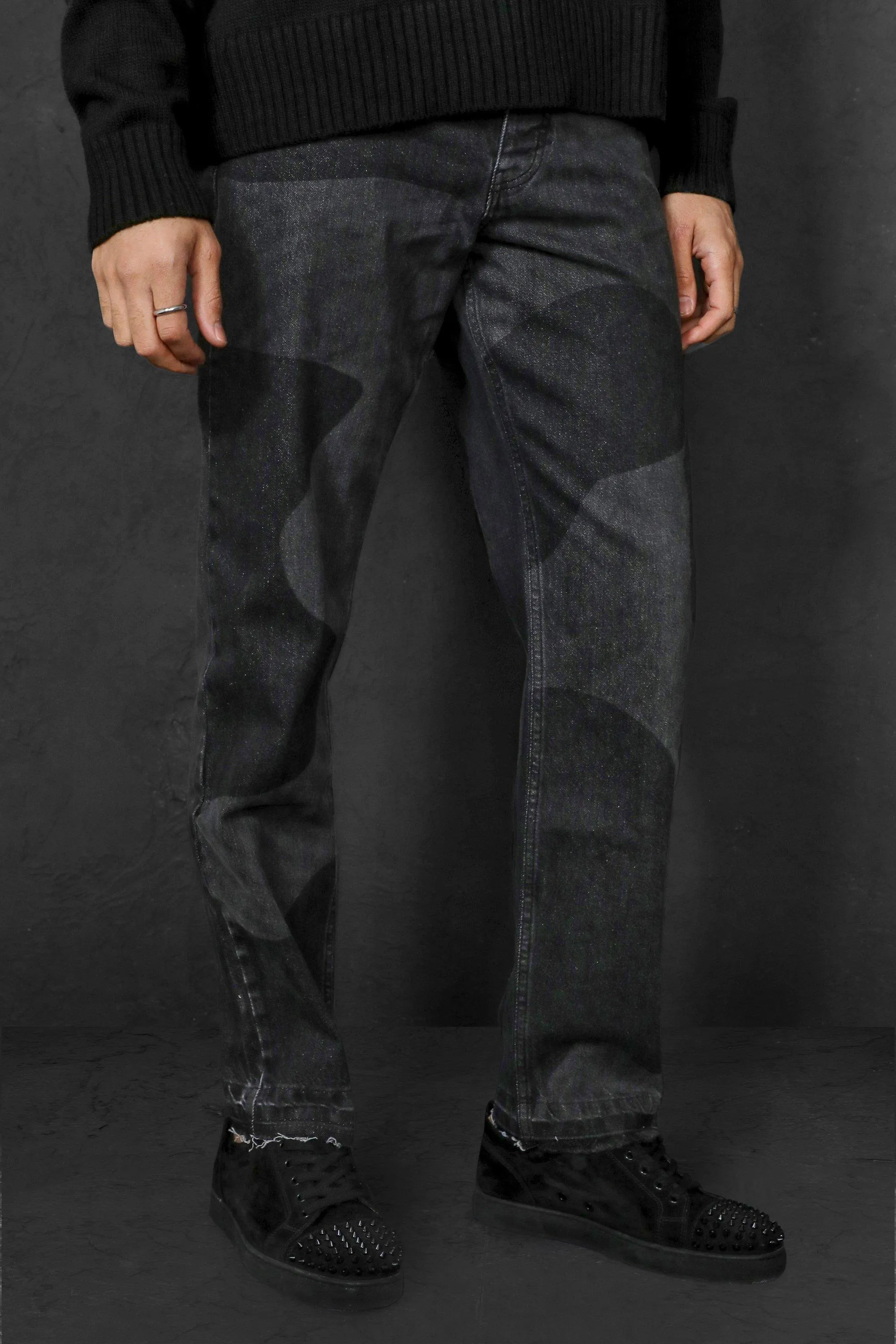 Relaxed Fit Rigid Tonal Swirl Jeans