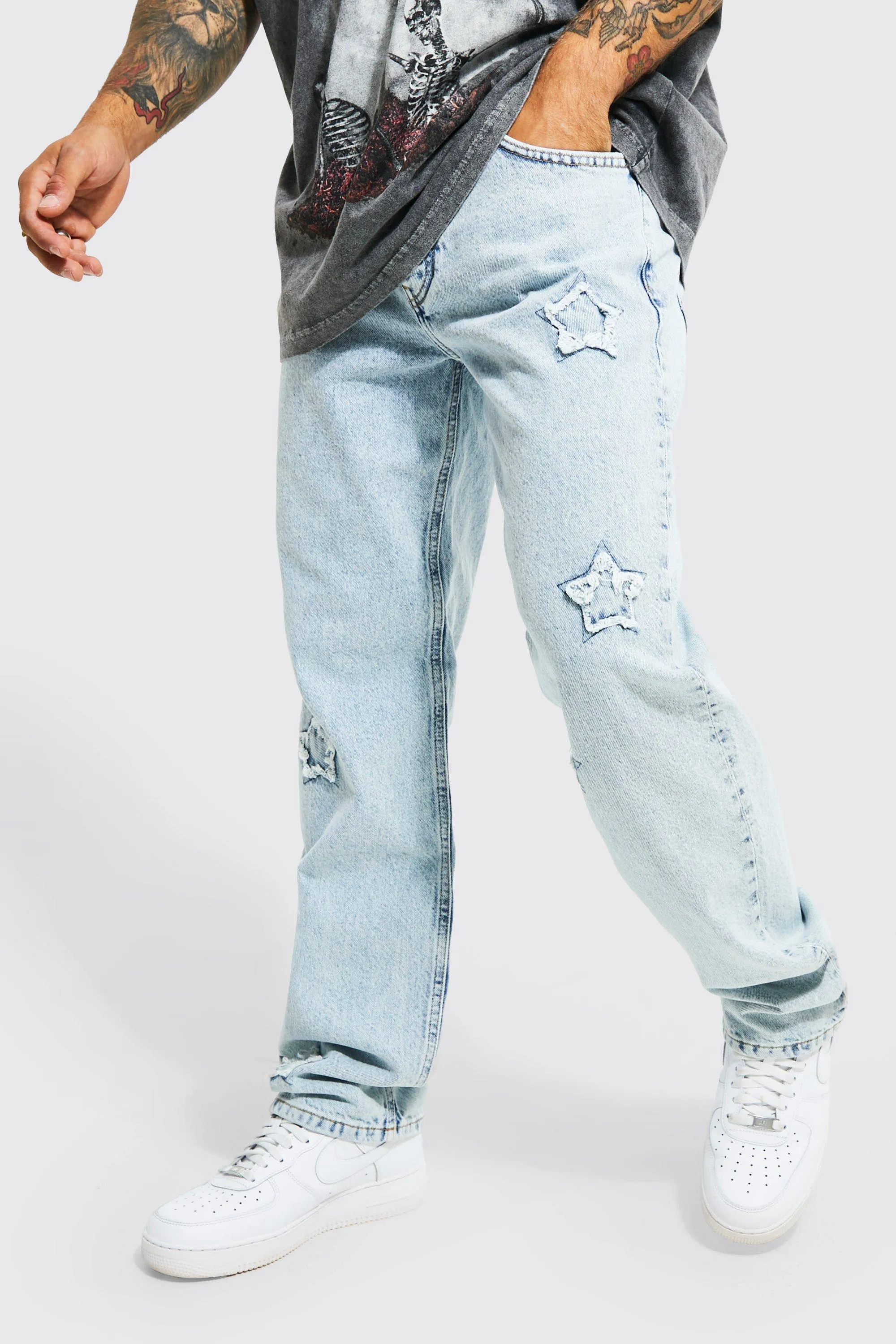 Relaxed Fit Star Applique Jeans