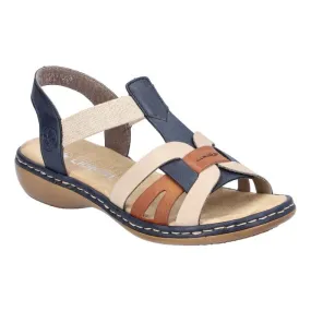 Rieker  Womens 65918-90 Blue Combi T-Bar Sandals