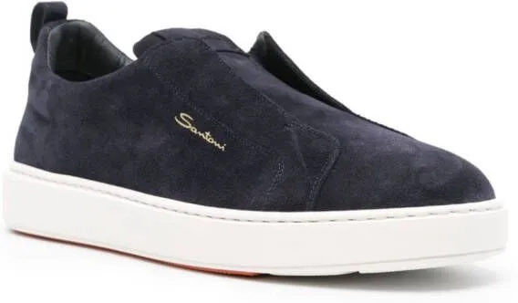 Santoni logo-lettering suede sneakers Blue