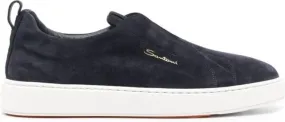 Santoni logo-lettering suede sneakers Blue