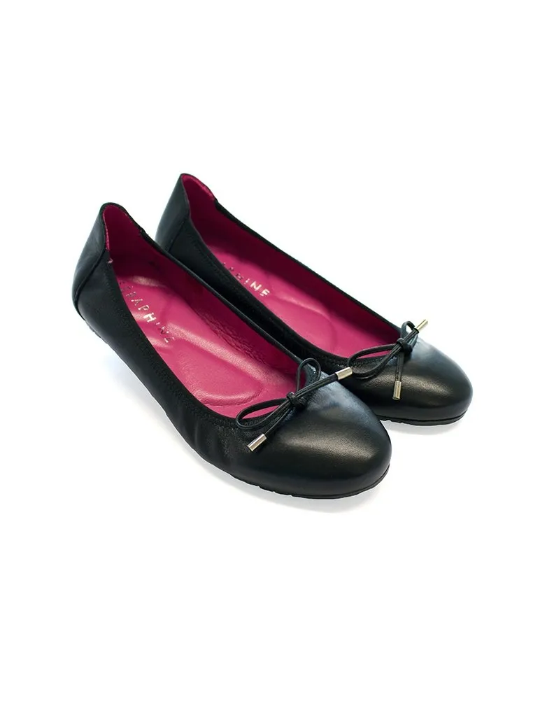 Seraphine Black Ballet Flats with Pink Insoles