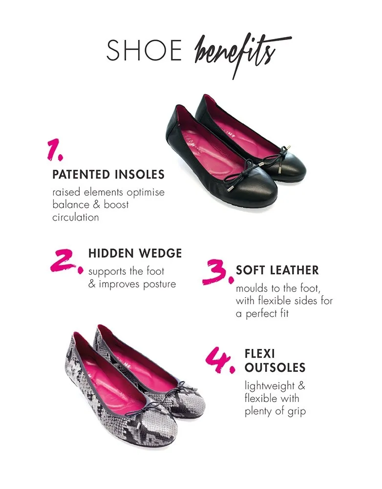 Seraphine Black Ballet Flats with Pink Insoles