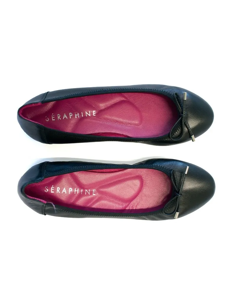 Seraphine Black Ballet Flats with Pink Insoles