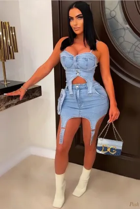 Sexy Denim Skirt Set