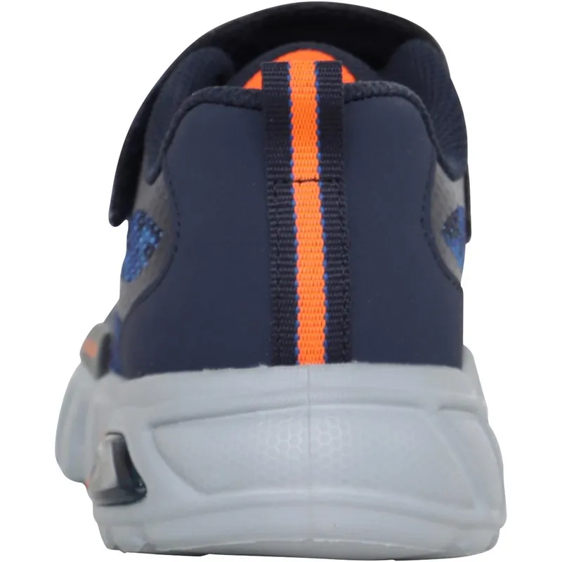 SKECHERS Junior Boys S Lights Flex Glow Rondler Trainers Navy/Orange