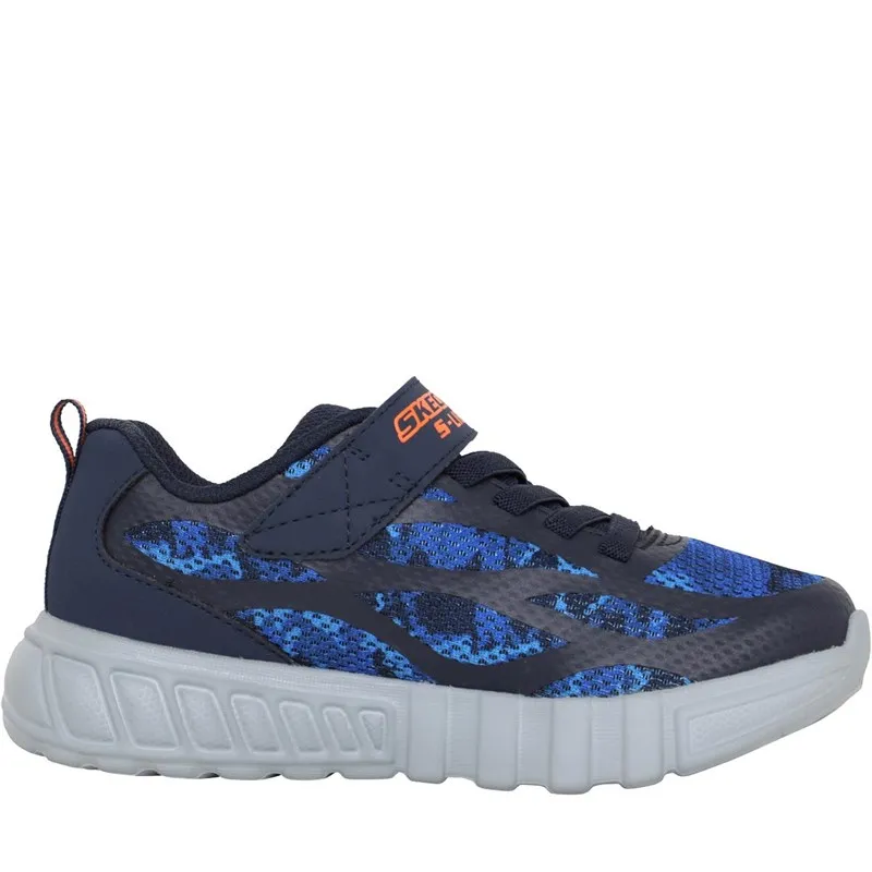 SKECHERS Junior Boys S Lights Flex Glow Rondler Trainers Navy/Orange