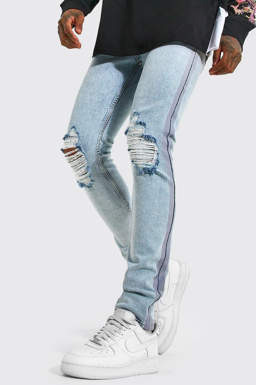 Skinny Stretch Busted Knee Jeans With Tape