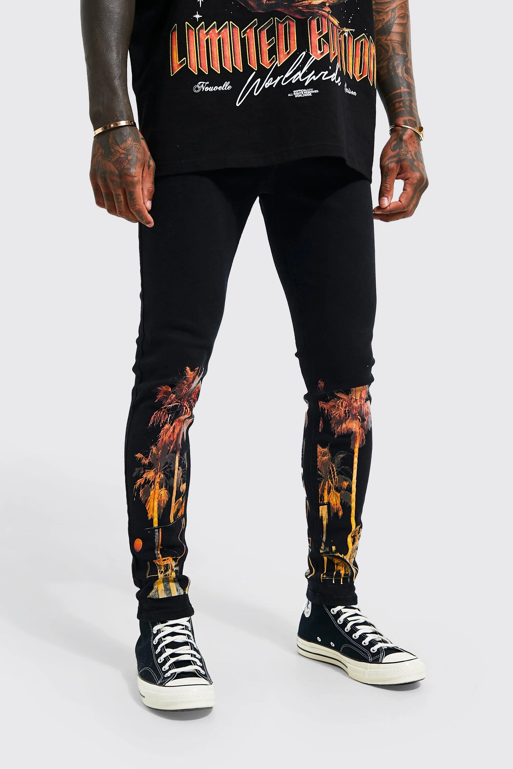 Skinny Stretch Palm Printed Jeans