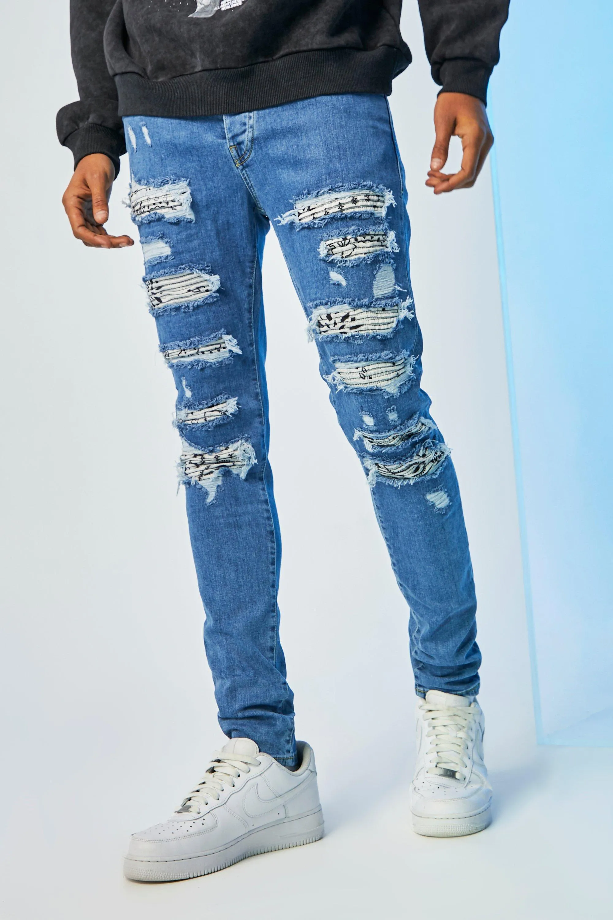 Skinny Stretch Rip & Repair Biker Jeans