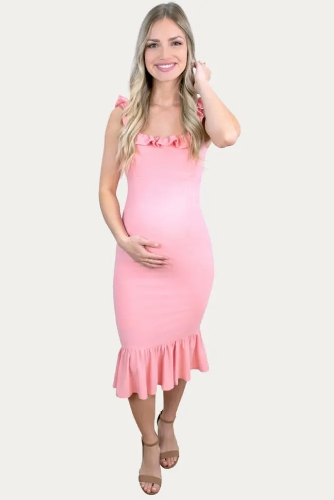 Sleeveless Ruffle Flare Maternity Dress