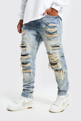 Slim Fit Panelled Rip And Repair Jeans