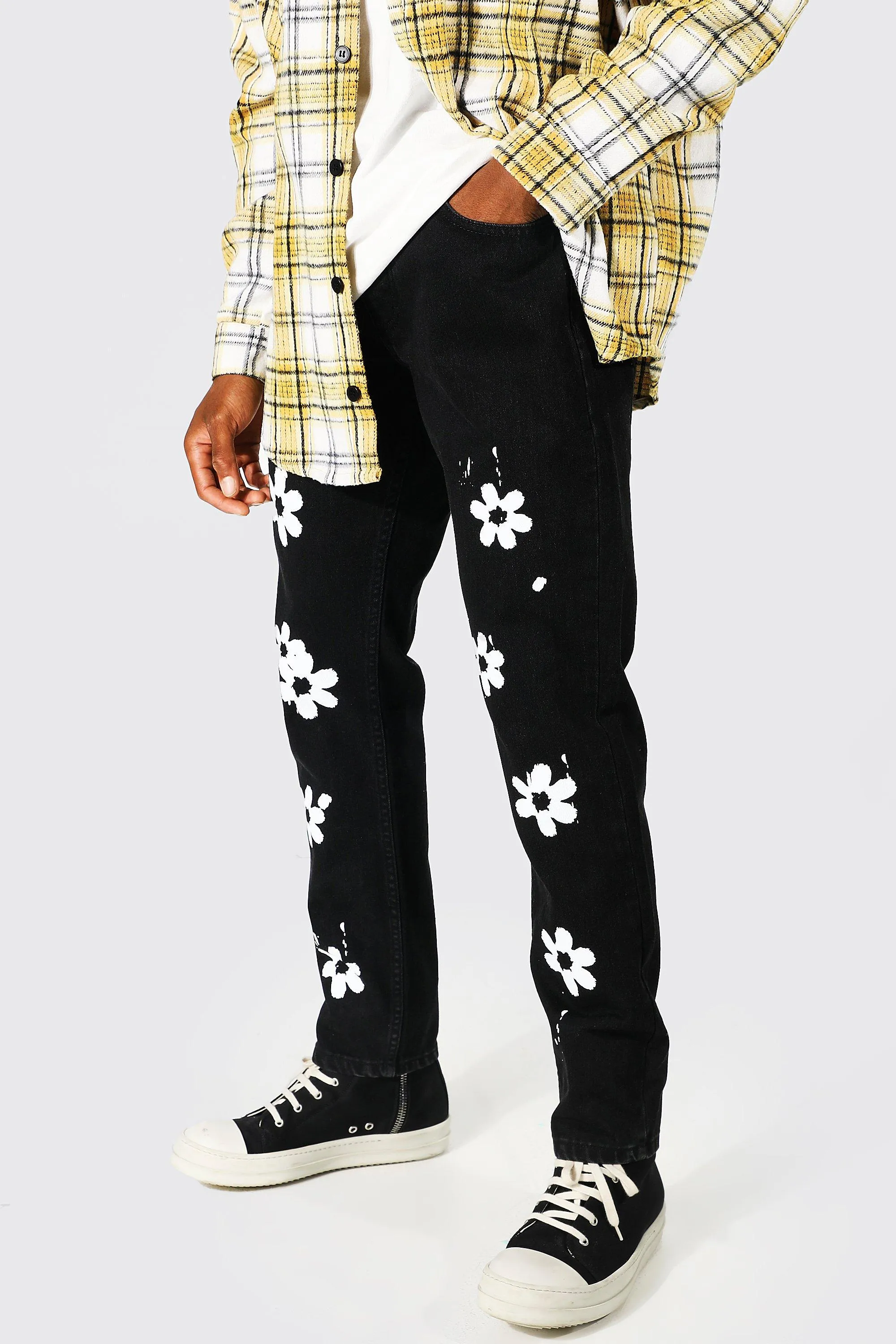 Slim Fit Rigid Floral Printed Jeans