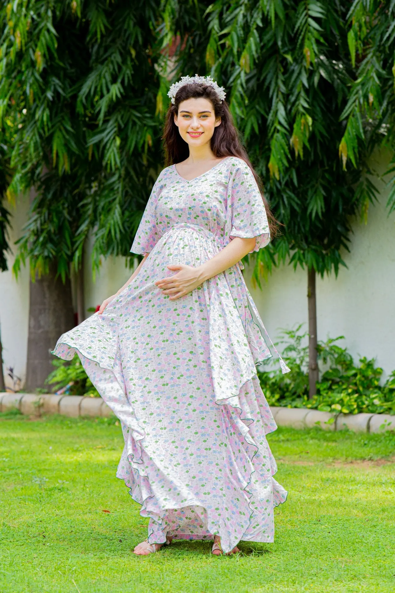 Soothing Pastel Floral Maternity Flow Dress