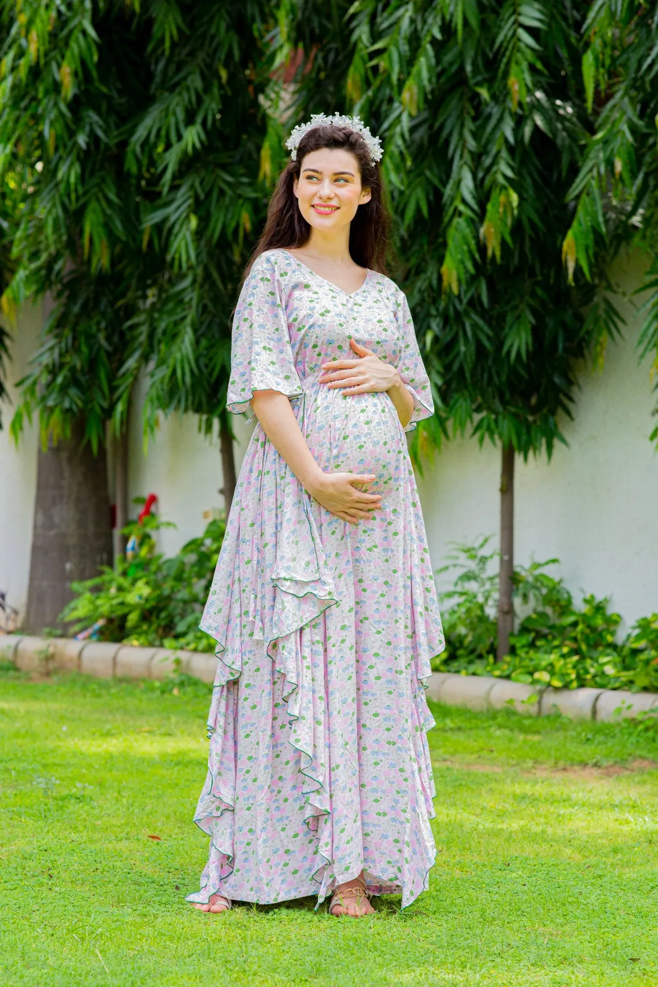 Soothing Pastel Floral Maternity Flow Dress