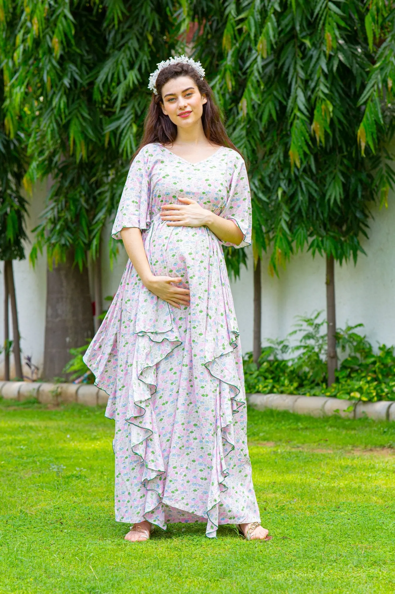 Soothing Pastel Floral Maternity Flow Dress