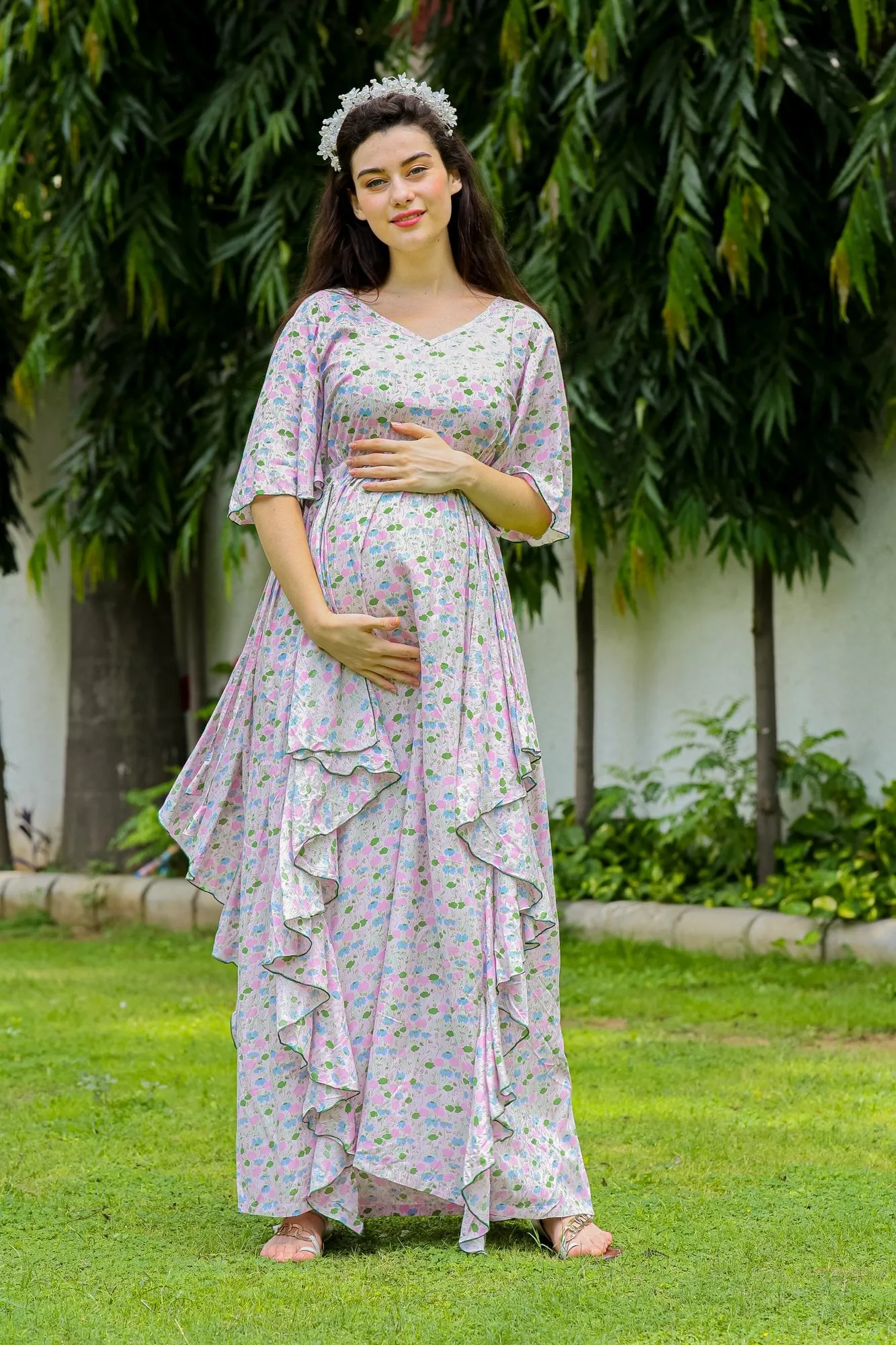 Soothing Pastel Floral Maternity Flow Dress