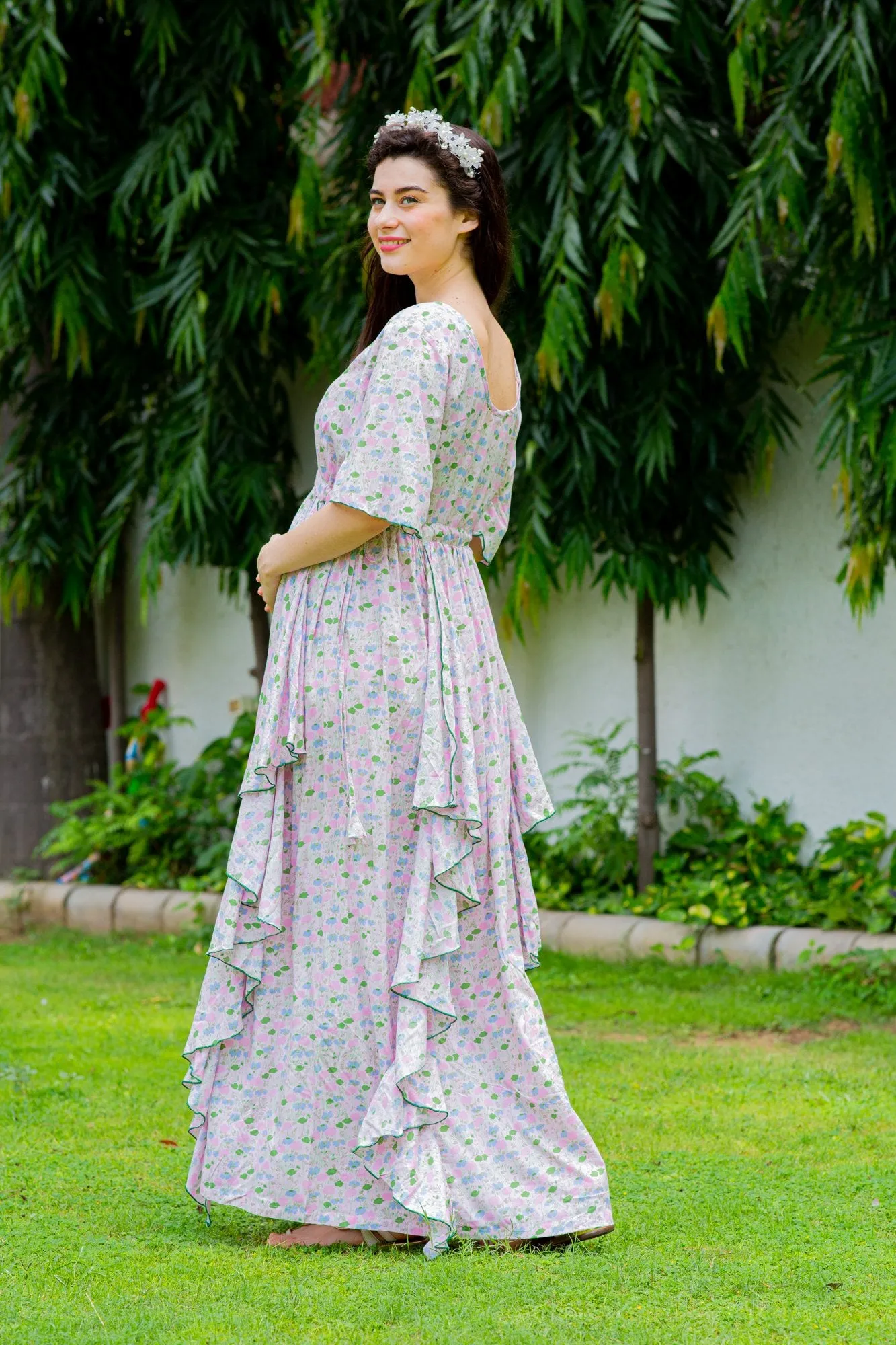 Soothing Pastel Floral Maternity Flow Dress