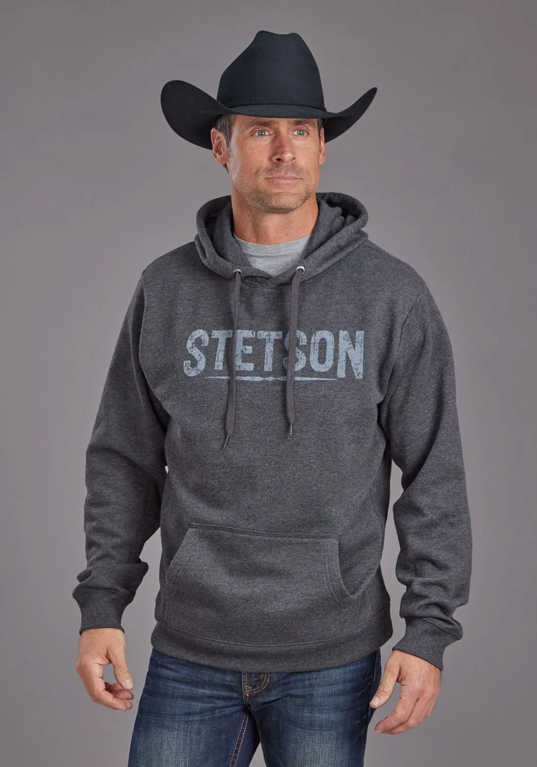 Stetson Mens Distressed Logo Black Cotton Blend Hoodie