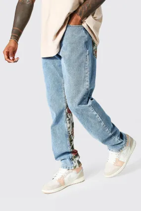 Straight Leg Floral Tapestry Side Panel Jeans