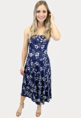 Strapless Floral Maternity Dress in Navy