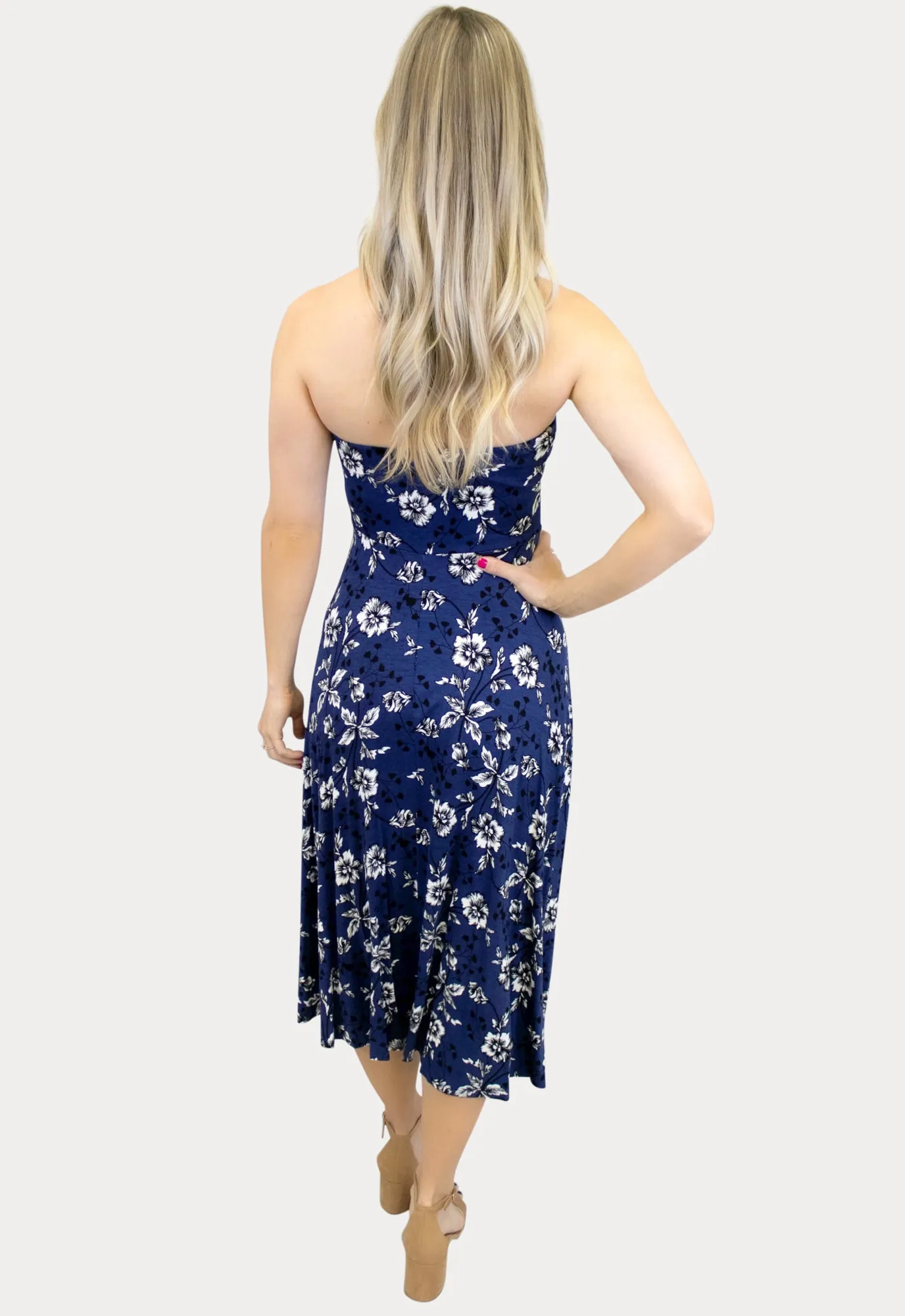 Strapless Floral Maternity Dress in Navy