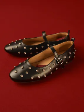 Studded Buckle Strap Mary Jane Ballet Flats