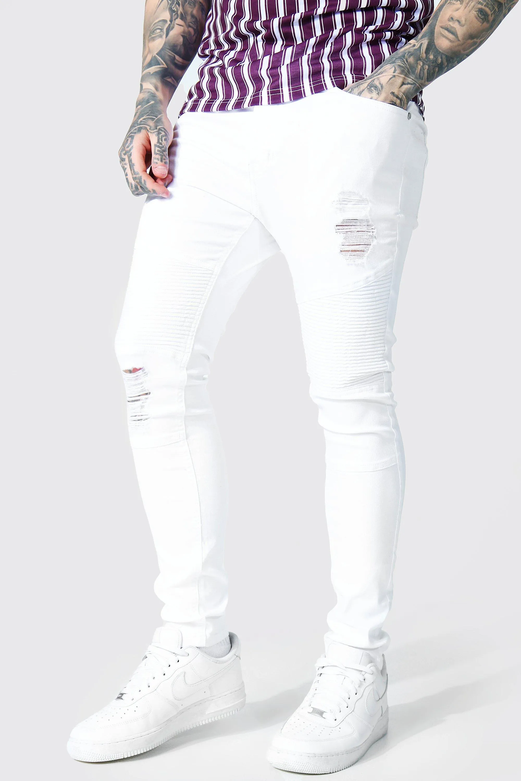 Super Skinny Biker Jeans With Rips