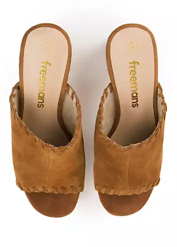 Tan Suede Whipstitch Mule Sandals by Freemans | Look Again