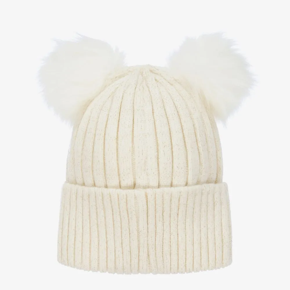 Teen Girls Ivory Pom-Pom Hat