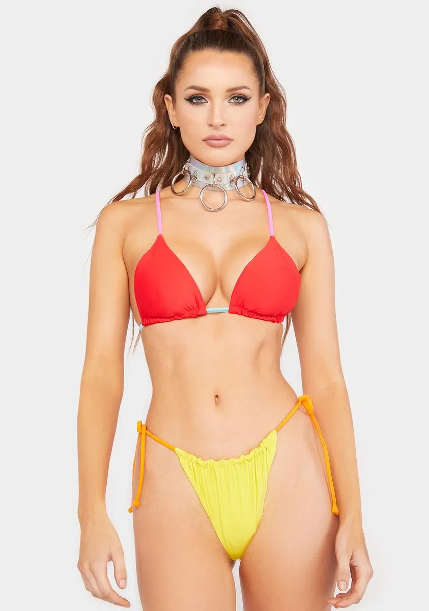 The Red Contrast String Bikini Top-