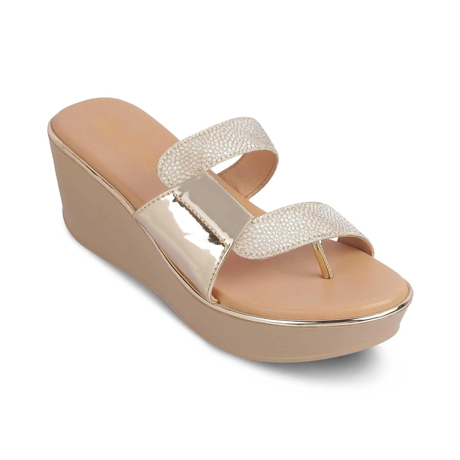 The Tafila Gold Women's Dress Wedge Sandals Tresmode