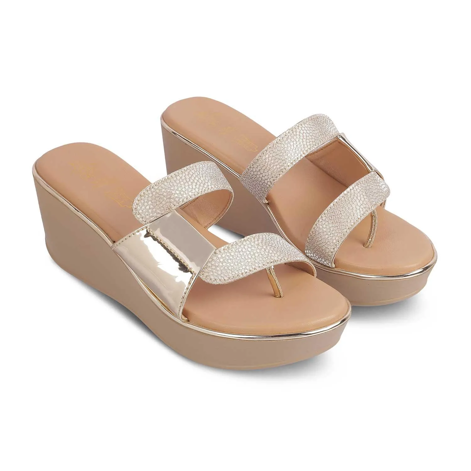 The Tafila Gold Women's Dress Wedge Sandals Tresmode